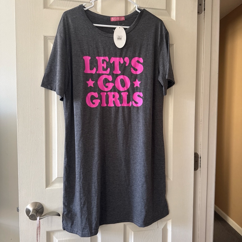 LET'S GO GIRLS Grey Tee Dress with Hot Pink Graphic